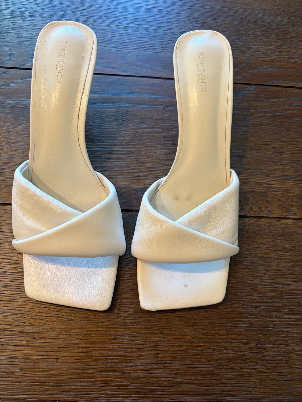 Tony Bianco Off-White Cross-Strap Square Toe Slide Mules
